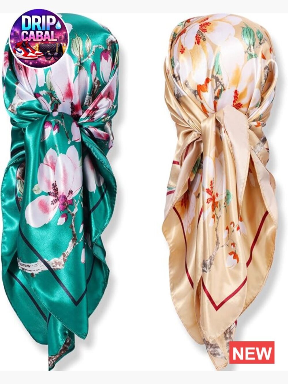 2 Pcs 35 Inch Silky Satin Head Scarf for Wrapping Hair